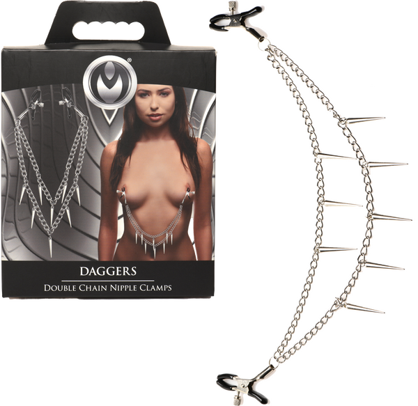 Master Series Daggers Double Chain Fetish Play Nipple Clamps Nipple and Clit Clamps