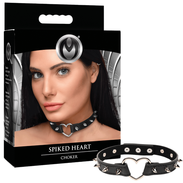 Master Series Spiked Heart Bondage Choker Black Collars and Leads