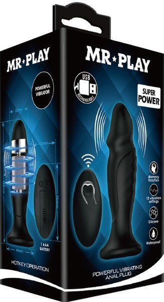 Mr Play Sleek & Powerful Vibrating Remote Control Anal Plug Black Butt Plugs