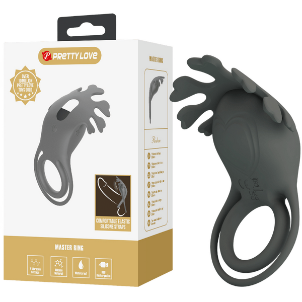 Pretty Love Ruben 7 Function Master Vibrating Cock Ring Grey Vibrating Cock Rings