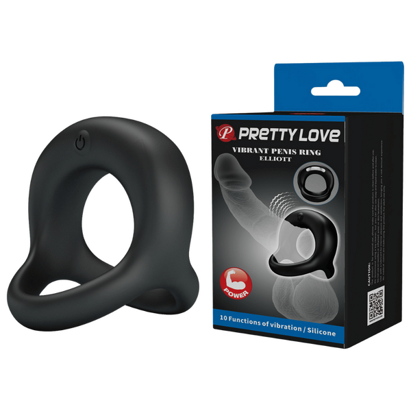 Pretty Love Elliott 10 Function Vibrant Penis Ring Black Vibrating Cock Rings