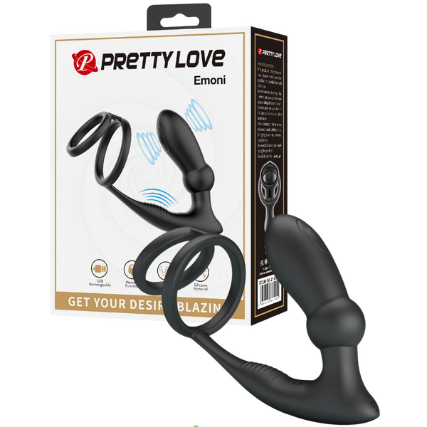 Pretty Love Emoni Vibrating Cock Ring With Butt Plug Black Vibrating Cock Rings
