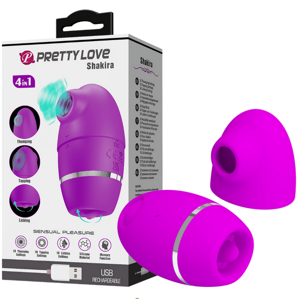 Pretty Love 4 in1 Thumping Shakira Clitoral Vibrator Purple Clit Ticklers and Pulsators