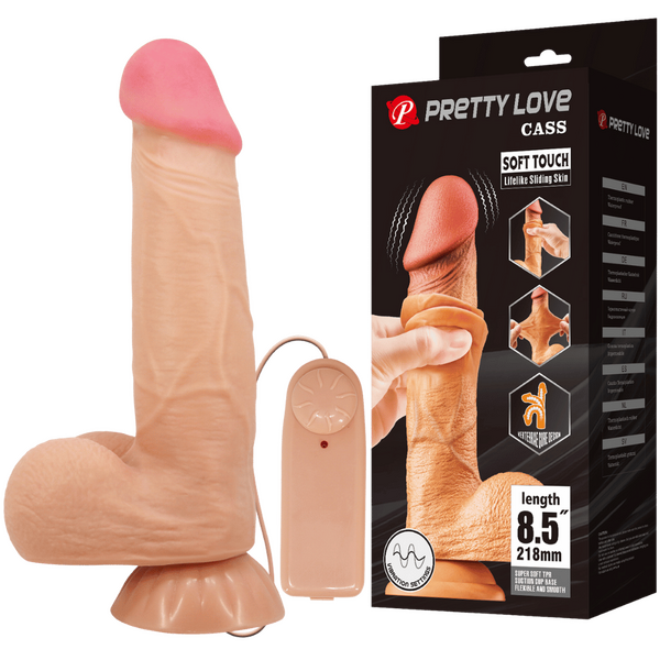 Pretty Love Sliding Skin Series Realistic Vibrating Dong 8.5 Inch Flesh Realistic Dildos