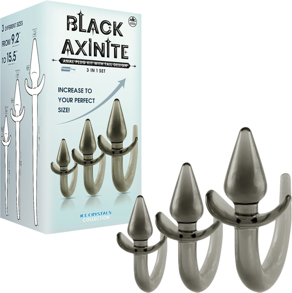 Black Axinite 3 In 1 Unique Design Anal Plug Kit with Tail Butt Plugs