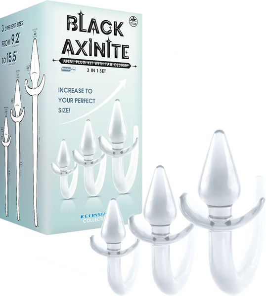 Black Axinite 3 In 1 Unique Design Anal Plug Kit with Tail Butt Plugs
