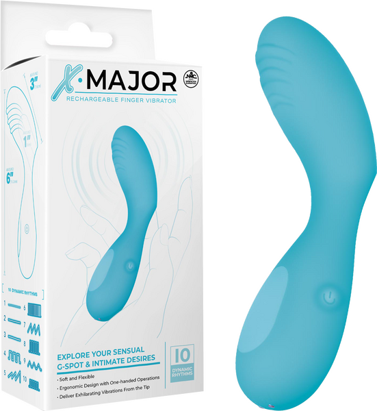 X. Major 10 Function Rechargeable Finger Vibrator Blue Finger and Tongue Vibrators