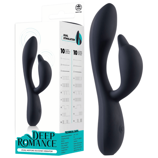 Deep Romance Dual Motor Rabbit Style G Spot Silicone Vibrator Black Rabbit Vibrators