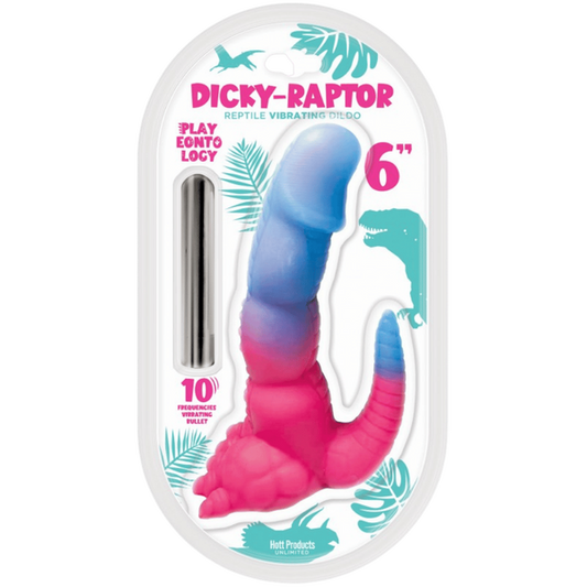 Hott Products Dicky-Raptor 6 Inch Vibrating Dildo Pink/Blue - Vibrating Dildos
