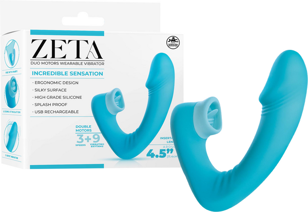 Zeta Dual Motor USB Rechargeable Wearable Clitoral Vibrator Blue Clit Ticklers and Pulsators