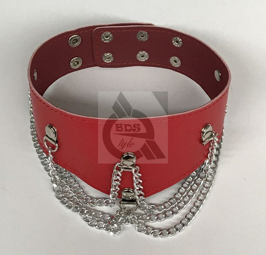 Ladies Fetish Collar With Chains Heavy Red - Fancy Dress Ups