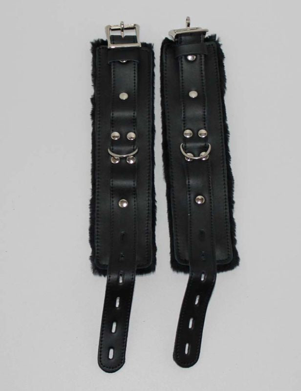 Hells Couture Premium Bondage Wrist Restraints - Leather and Fur Delight Cuffs and Restraints