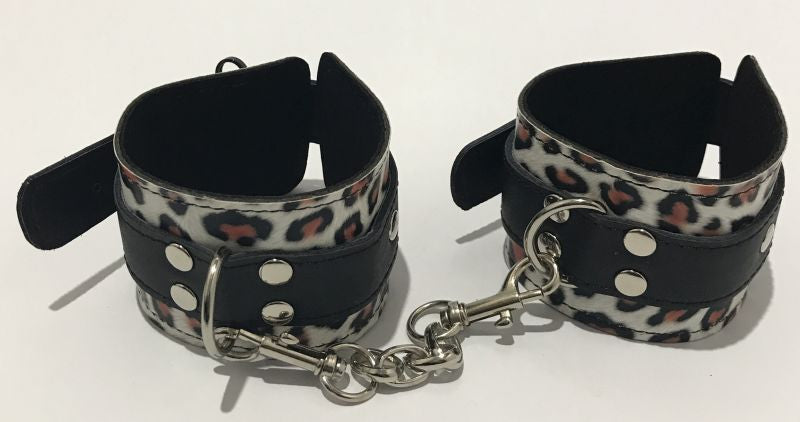 Hell's Couture Wild Leopard Print Wrist Cuffs - Unleash Your Inner Feline Cuffs and Restraints