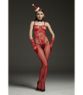 Rimes Red Lace Spaghetti Strap Body Stocking Her Fetish