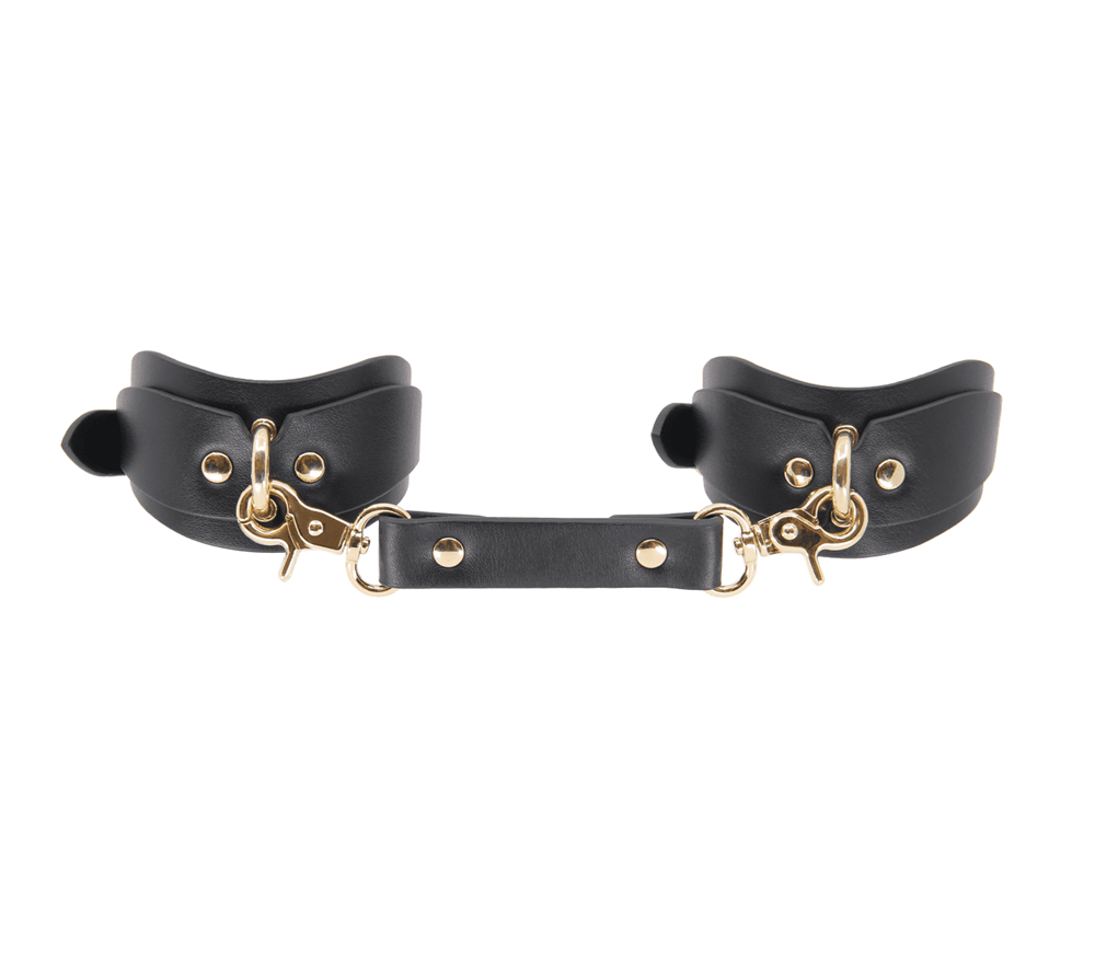 Love In Leather Shaped Bondage Ankle Cuffs Gold Collars and Leads