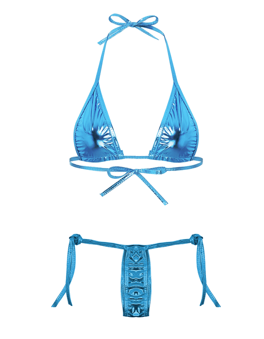 Love In Leather Sexy Metalling Micro Womens Bikini OS Blue G-Strings, Panties and Shorts