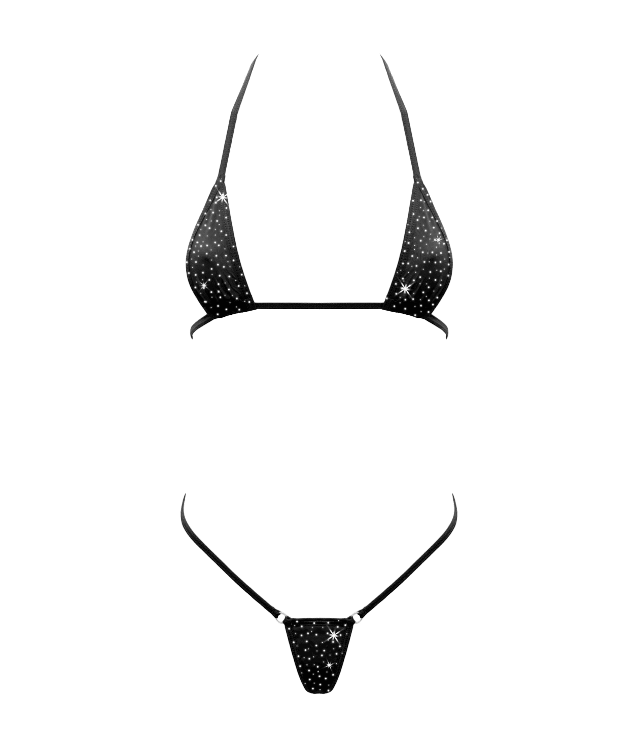 Love In Leather Rhinestone Embellished Micro Bikini OS Black G-Strings, Panties and Shorts
