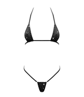 Love In Leather Rhinestone Embellished Micro Bikini OS Black G-Strings, Panties and Shorts