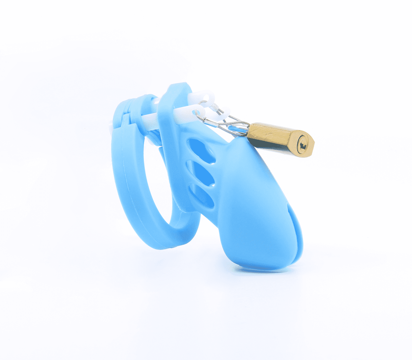 Love In Leather Silicone Male Chastity Cage Short Blue Male Chastity