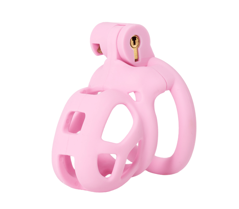 Love In Leather Micro Cock Cage 4 Interchangeable Rings Pink Male Chastity
