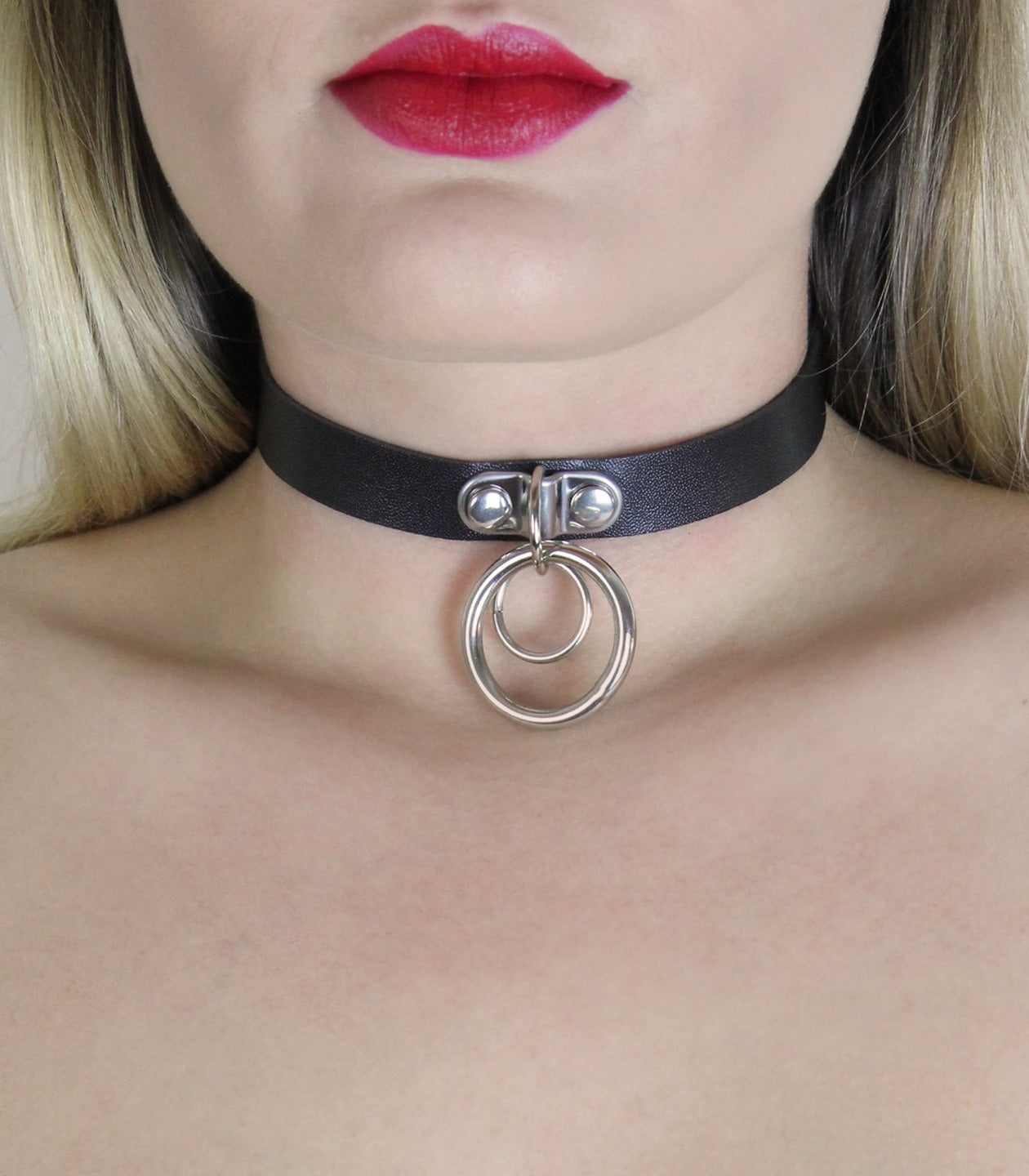 Love In Leather Double Ring Faux Leather Choker Collars and Leads