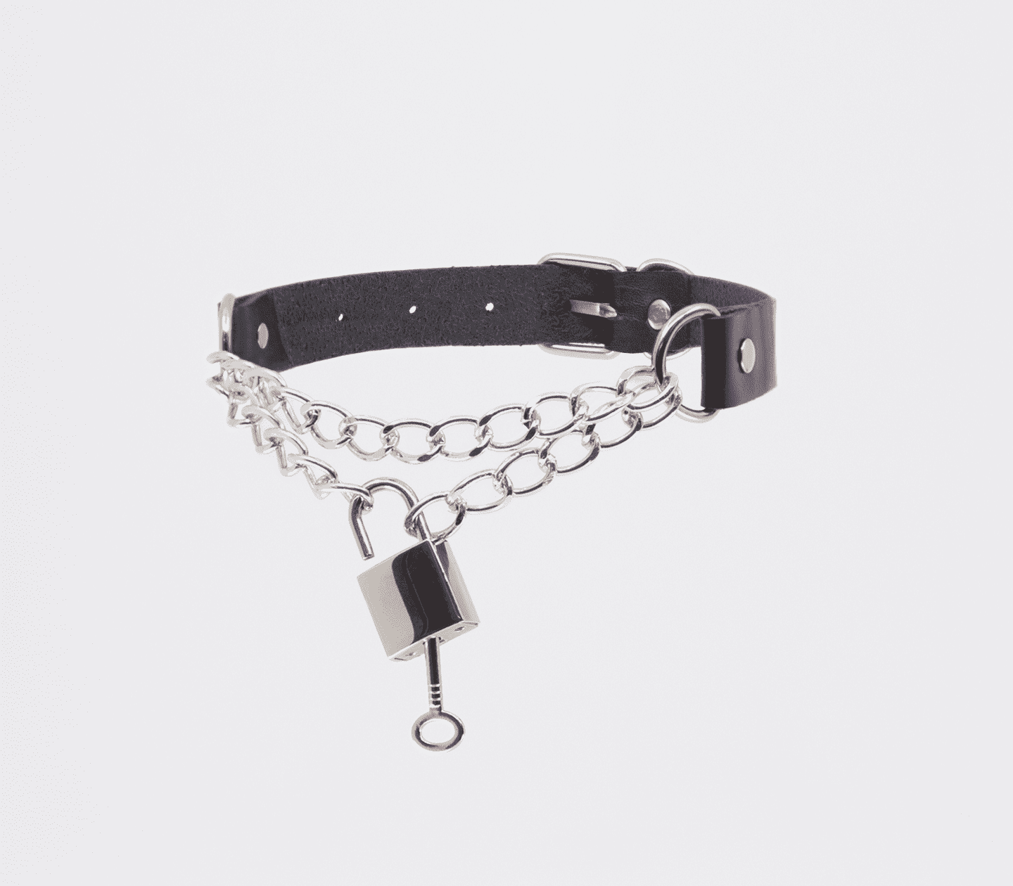 Love In Leather Chain Padlock Faux Leather Choker Collars and Leads