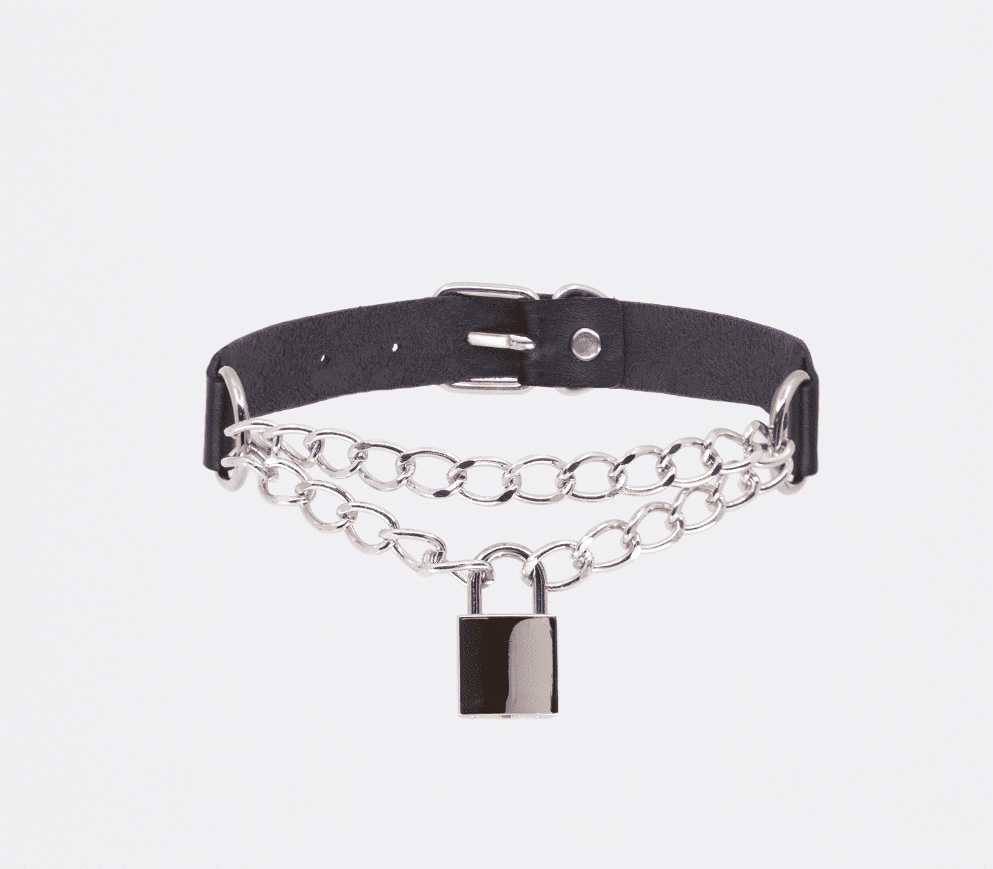 Love In Leather Chain Padlock Faux Leather Choker Default Title Collars and Leads