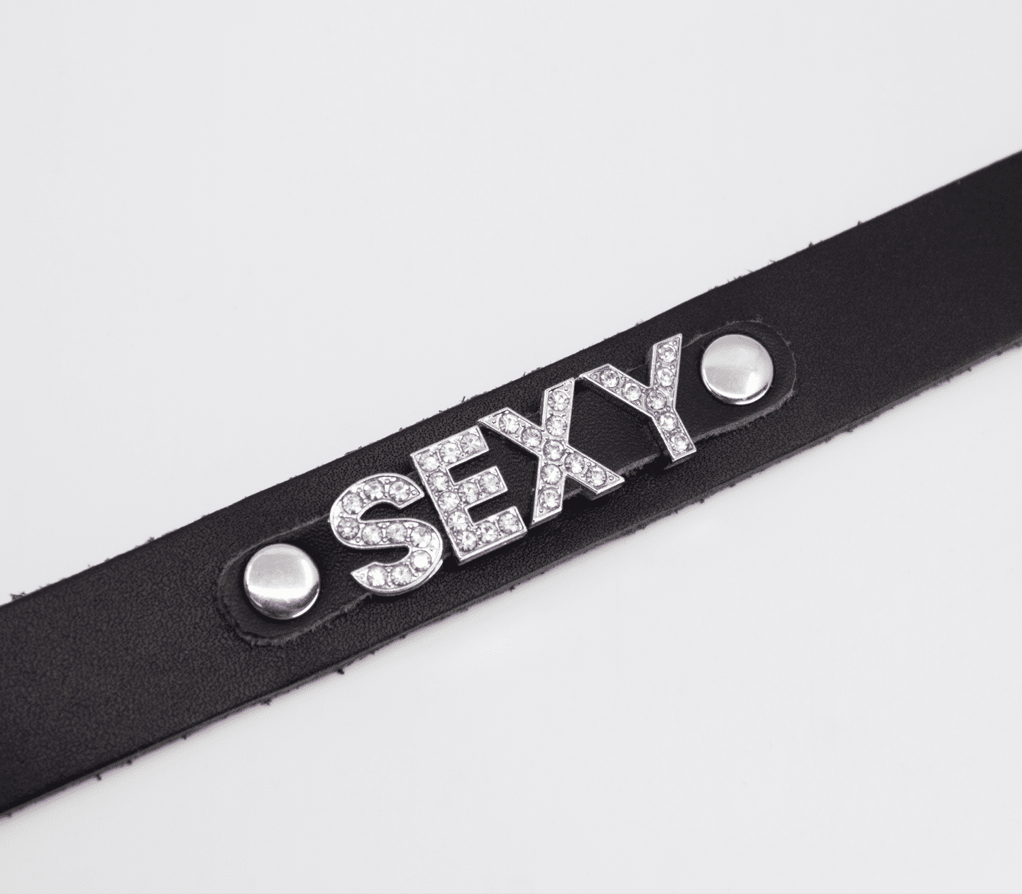 Love In Leather Diamante Sexy Word BDSM Collar Collars and Leads