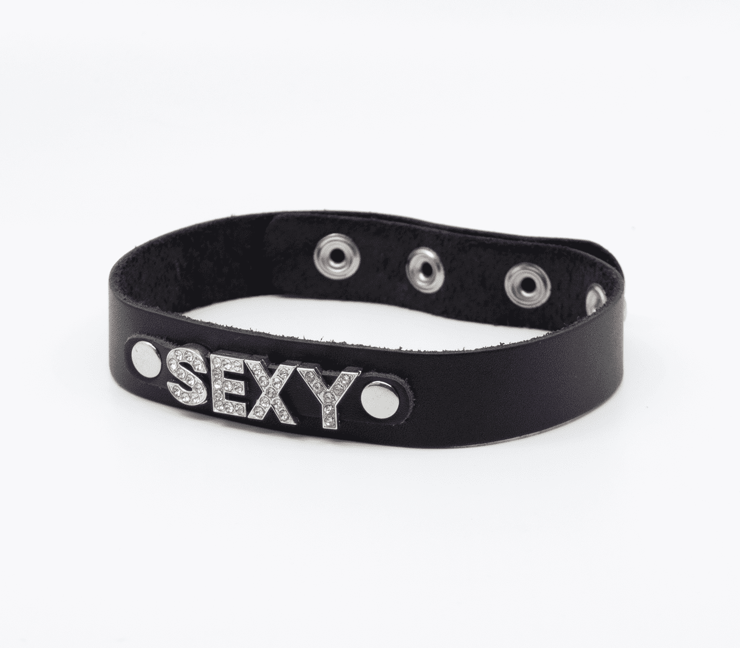 Love In Leather Diamante Sexy Word BDSM Collar Collars and Leads
