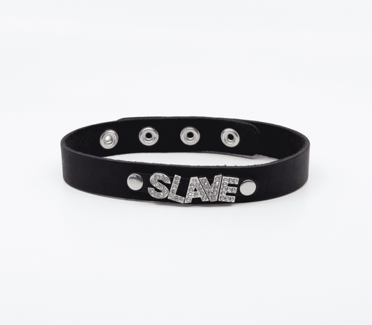 Love In Leather Diamante Slave Word BDSM Collar - Collars and Leads