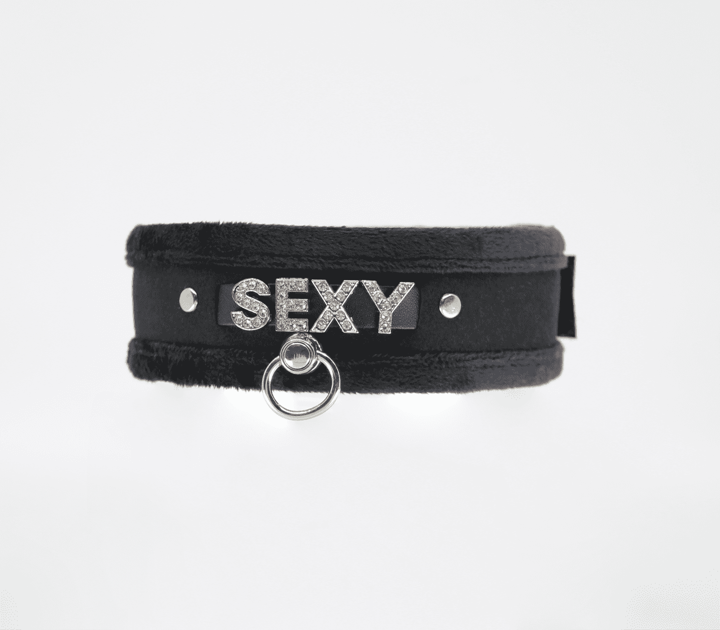 Love In Leather Diamante Sexy Fluffy Bondage Collar Black Collars and Leads