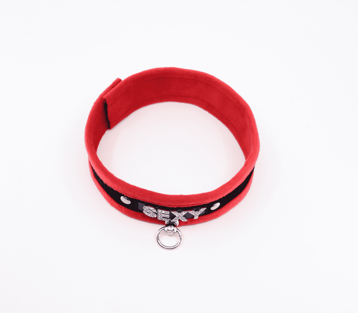 Love In Leather Diamante Sexy Fluffy Bondage Collar Red Collars and Leads