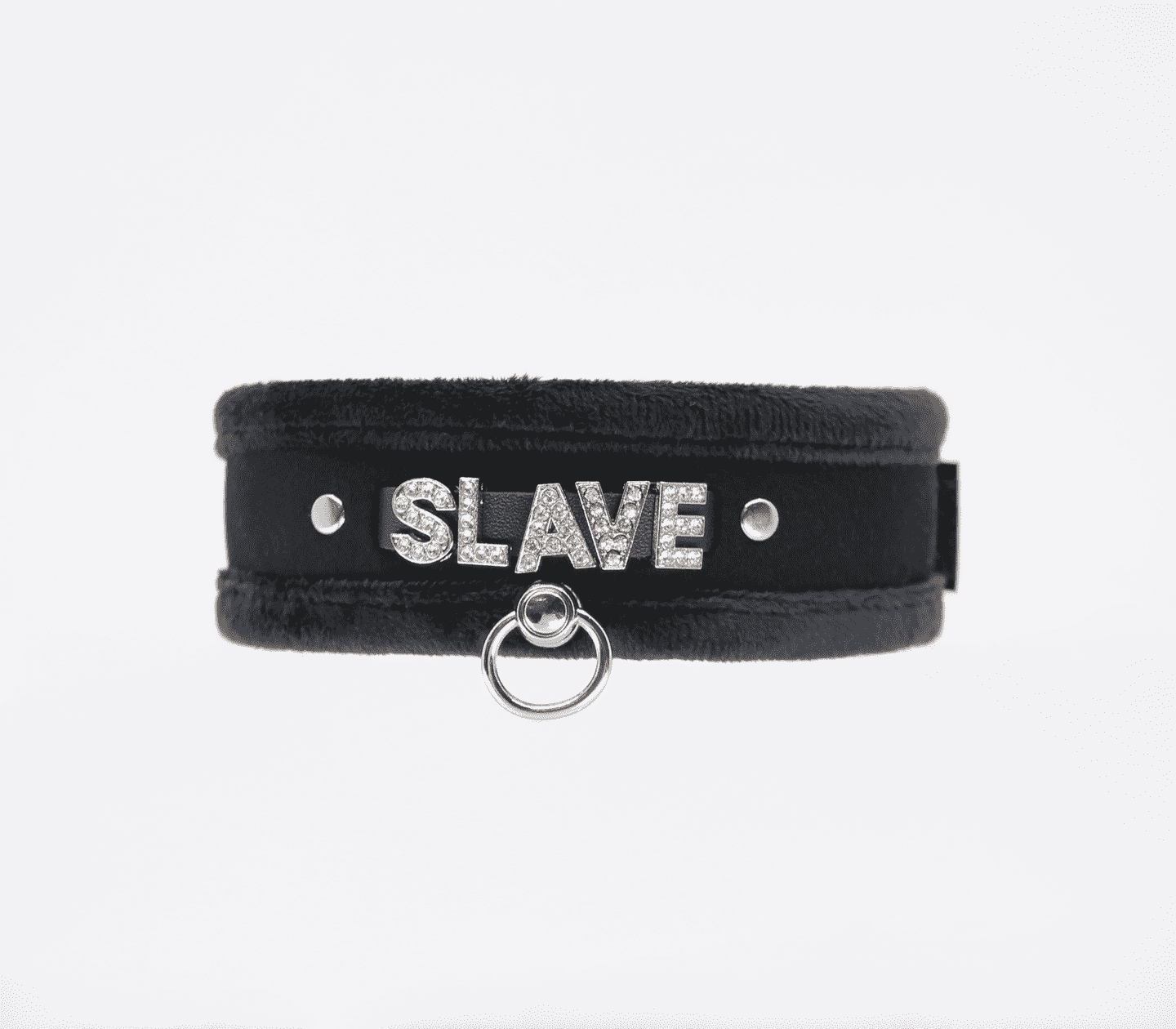 Love In Leather Diamante Slave Fluffy Fetish Collar Black Collars and Leads
