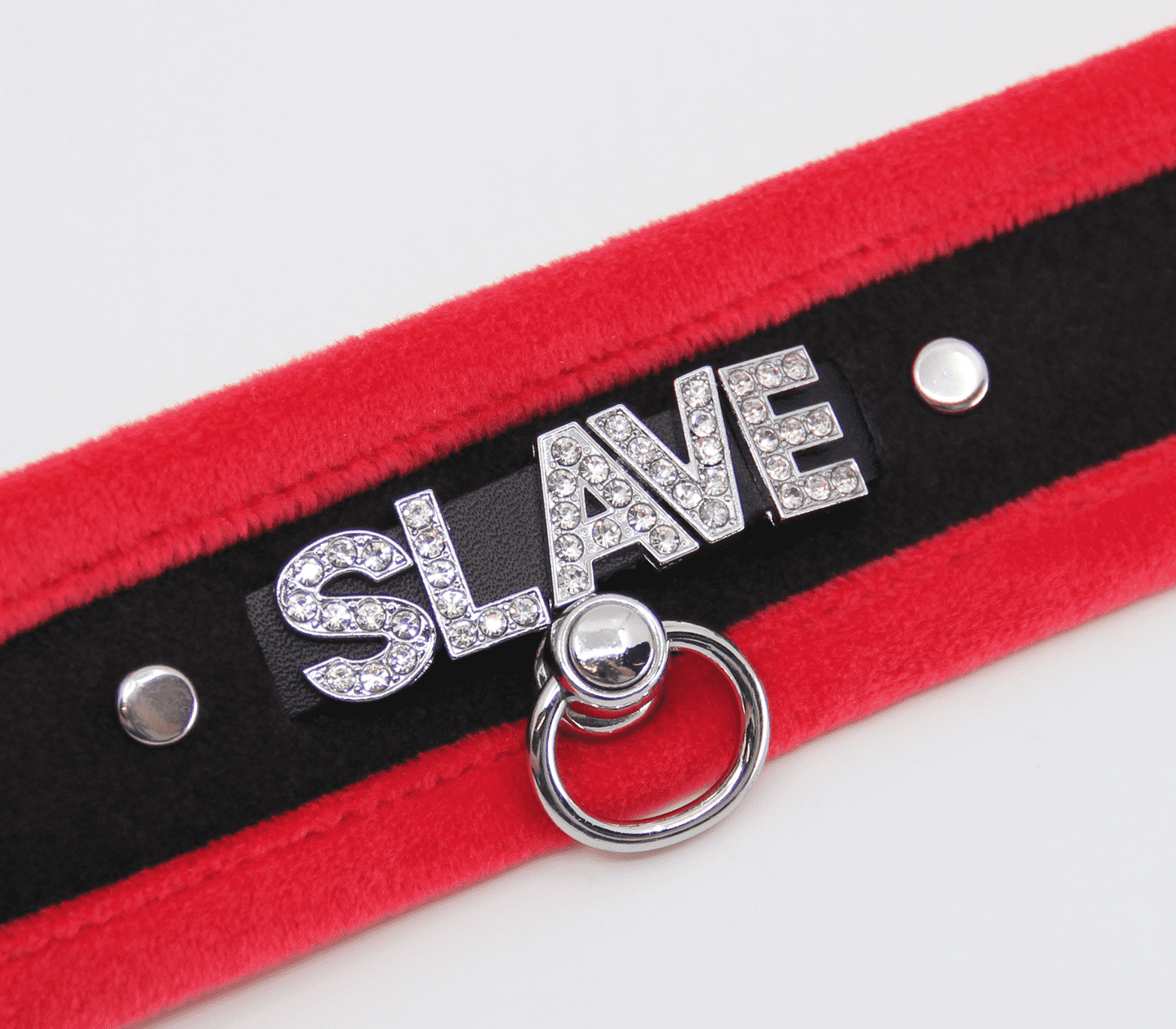 Love In Leather Diamante Slave Fluffy Fetish Collar Red Collars and Leads
