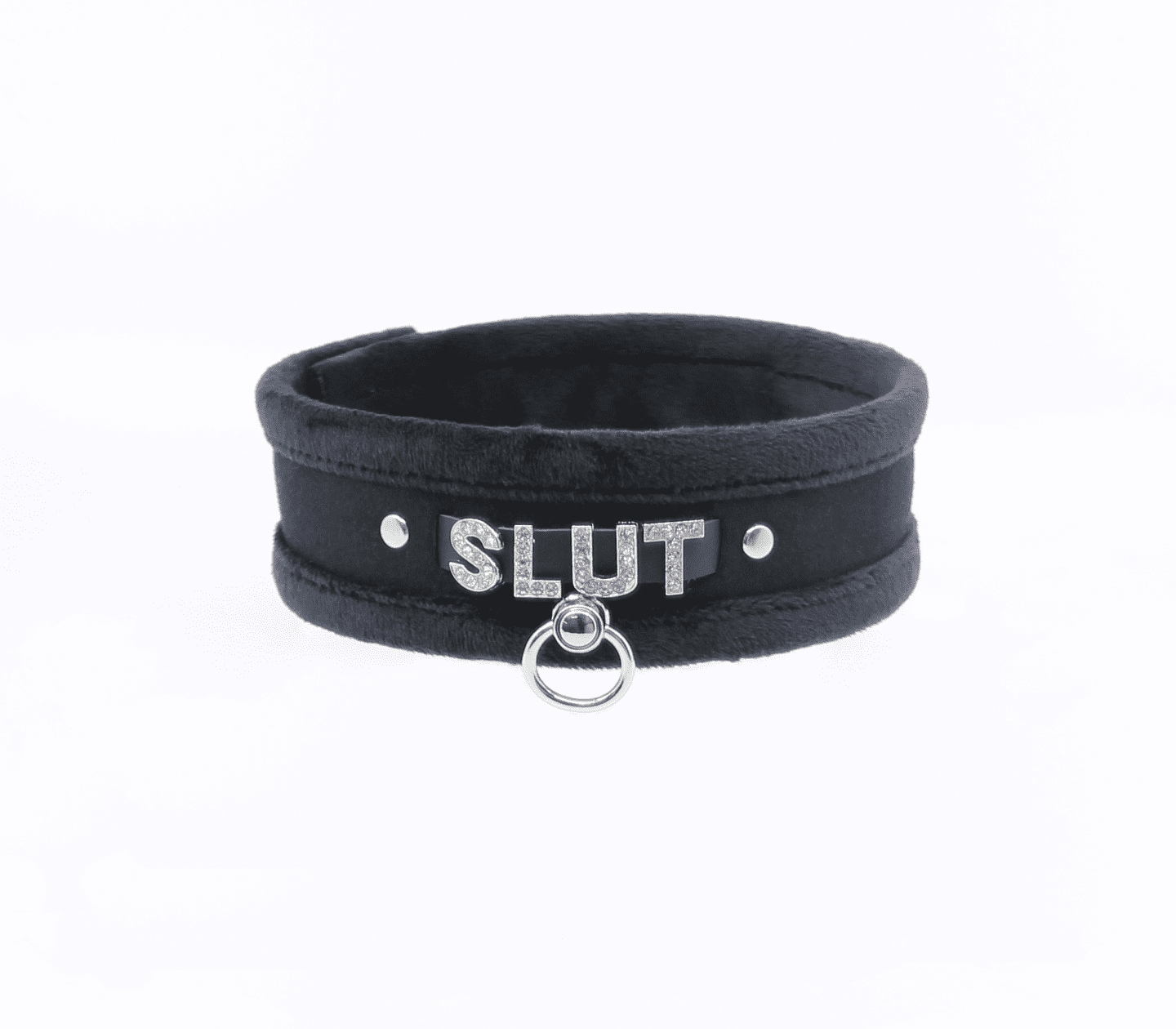 Love In Leather Diamante Slut Fluffy Fetish Collar Collars and Leads