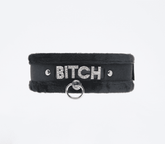 Love In Leather Diamante Bitch Fluffy Bondage Collar Black Collars and Leads