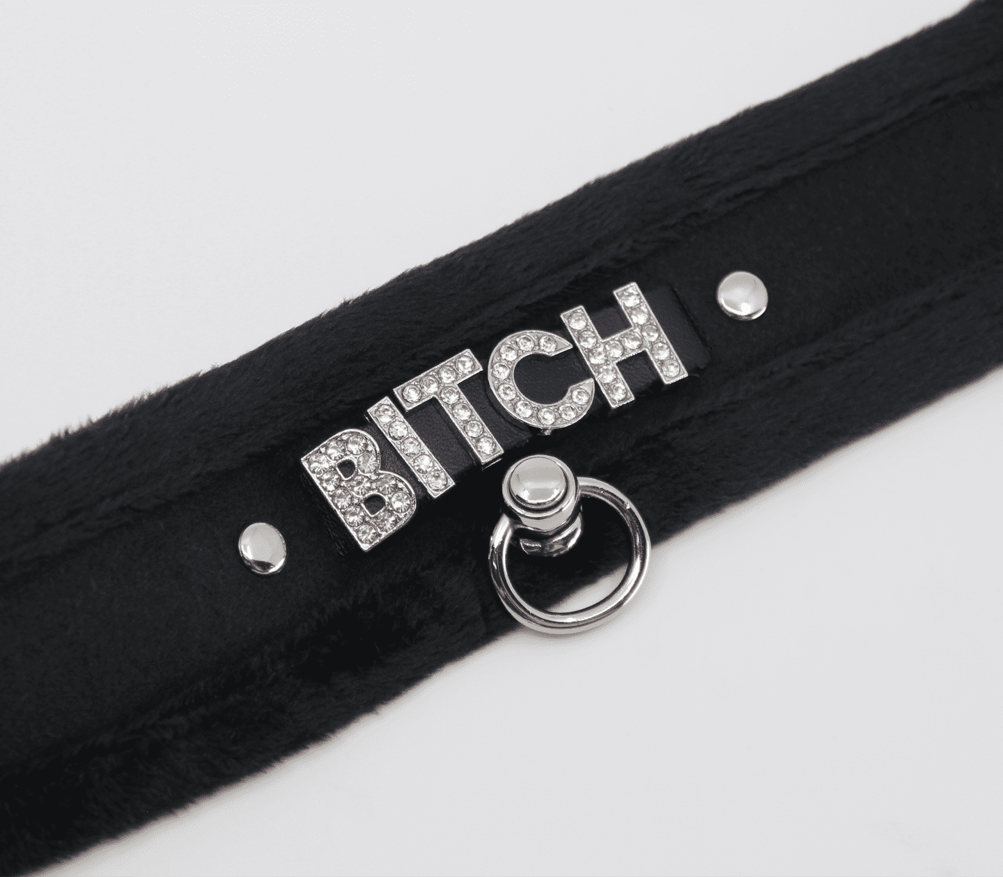 Love In Leather Diamante Bitch Fluffy Bondage Collar Collars and Leads