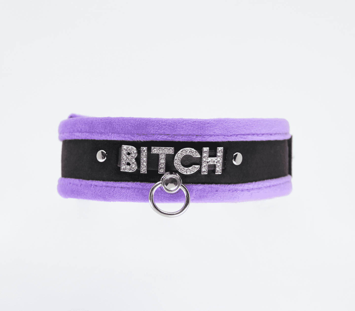 Love In Leather Diamante Bitch Fluffy Bondage Collar Purple Collars and Leads