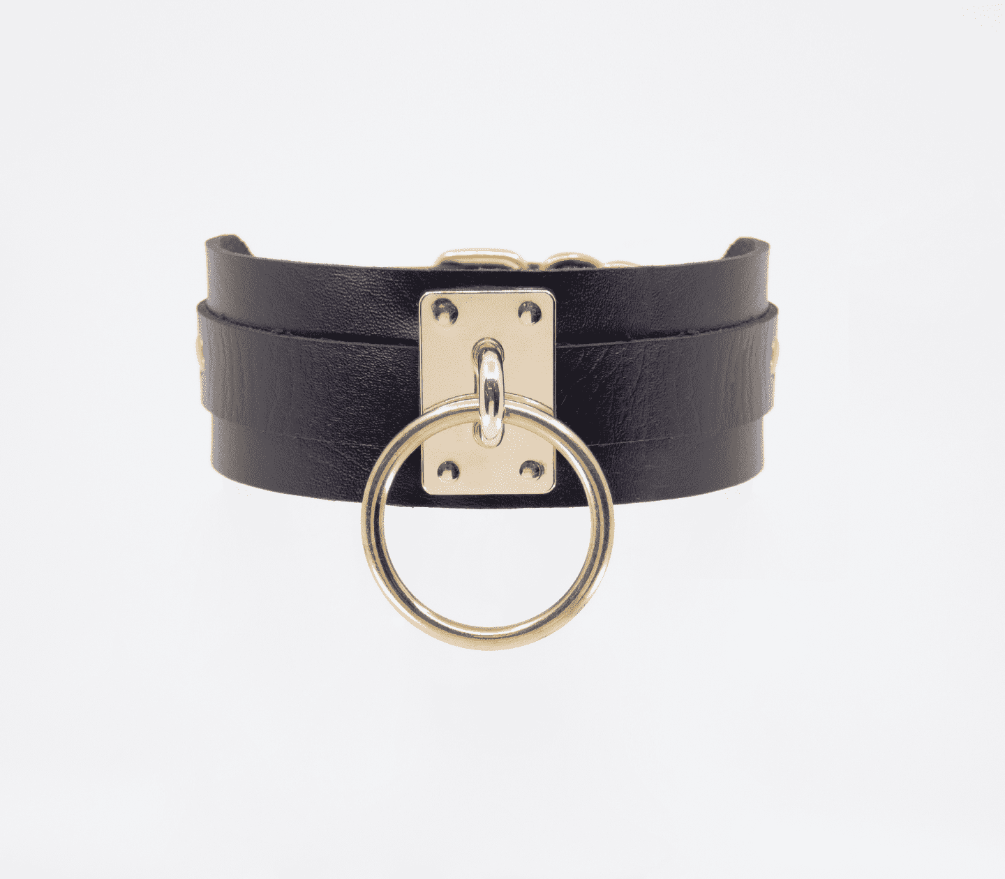 Love In Leather O-Ring Faux Leather BDSM Collar Gold Collars and Leads