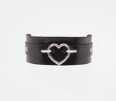 Love In Leather Heart Embellishment Faux Leather Collar Gold Collars and Leads