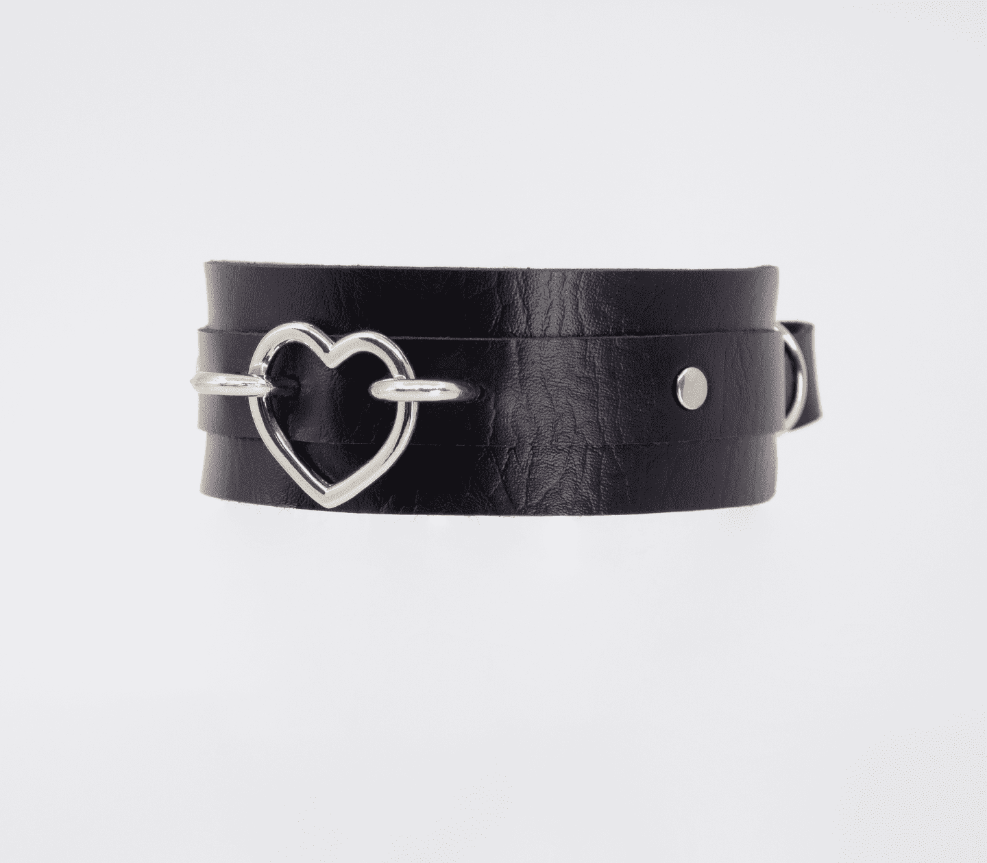 Love In Leather Heart Embellishment Faux Leather Collar Silver Collars and Leads