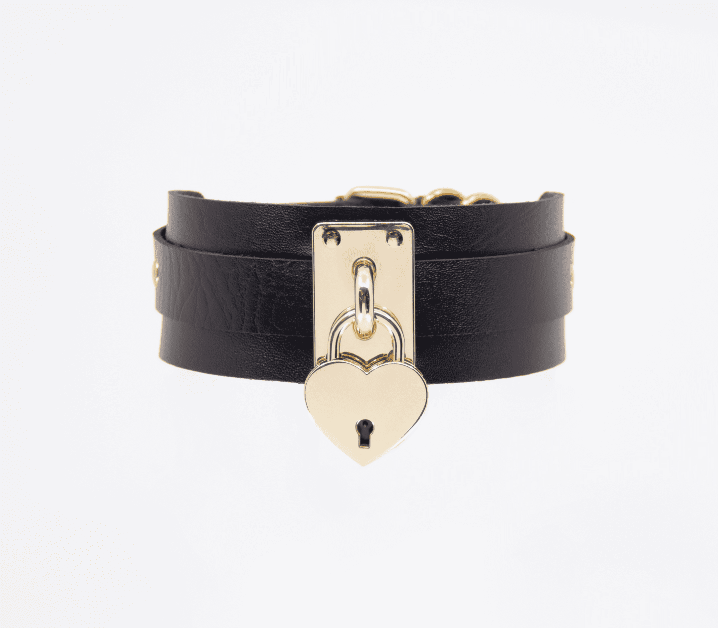 Love In Leather Heart Padlock Faux Leather Collar Gold Collars and Leads