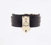Love In Leather Heart Padlock Faux Leather Collar Gold Collars and Leads