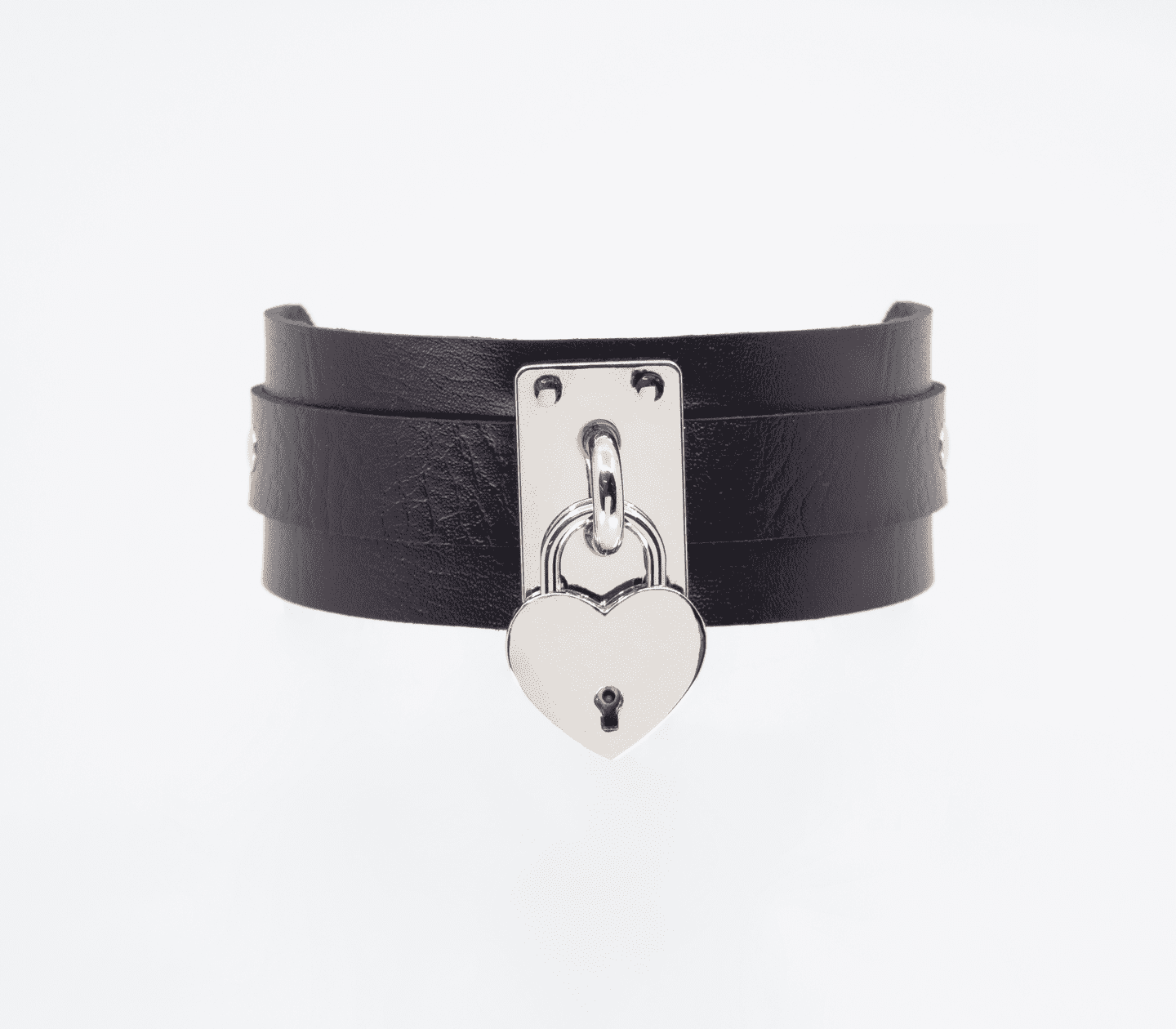 Love In Leather Heart Padlock Faux Leather Collar Silver Collars and Leads