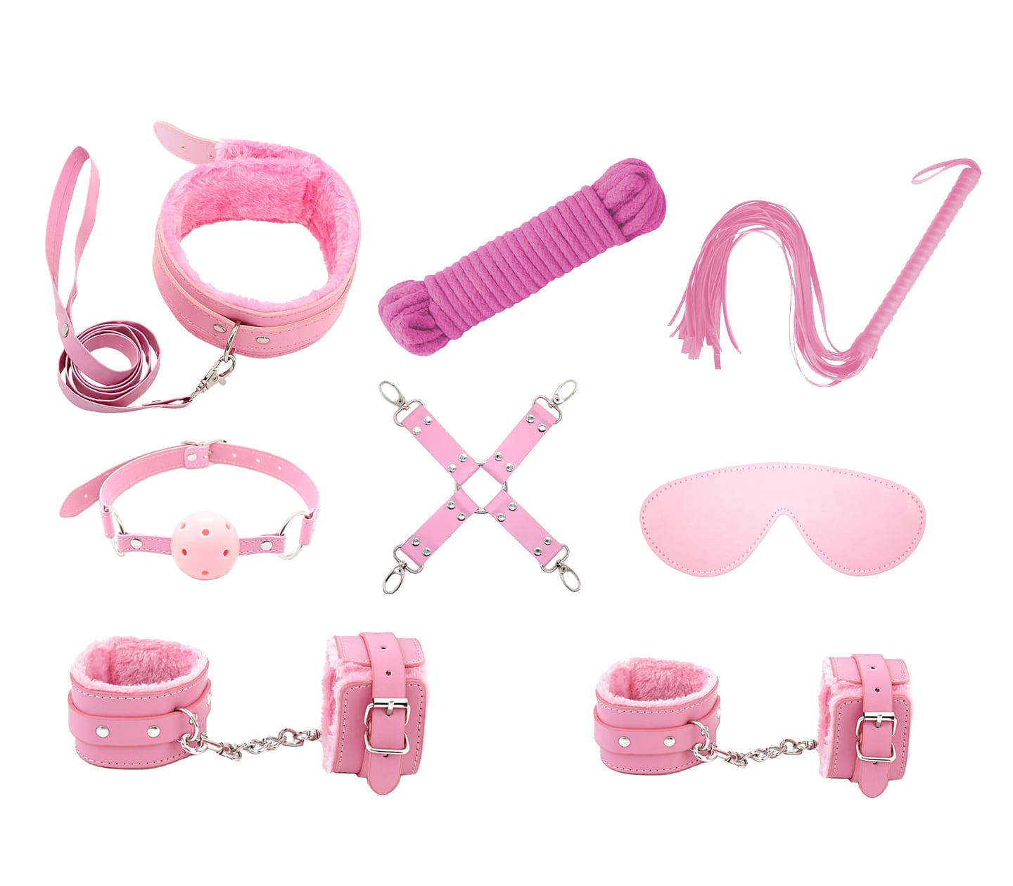 Love In Leather Vegan Friendly 9 Piece Bondage Kit Pink Bondage Kits