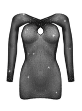 Love In Leather Long Sleeve Womens Rhinestone Dress Black Body Stockings