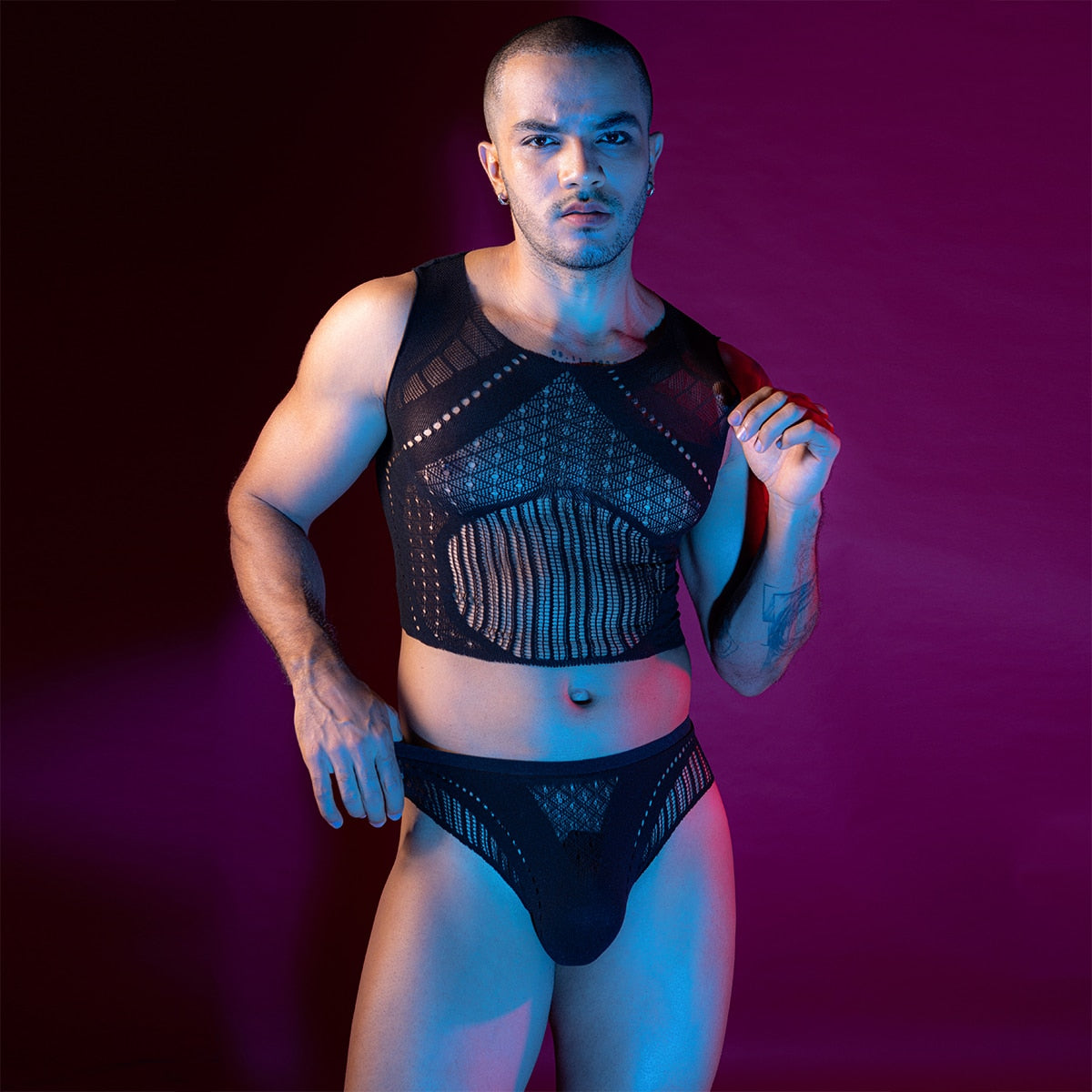 Love In Leather Mens Sleeveless Top & Briefs Set Mens Briefs And Boxers