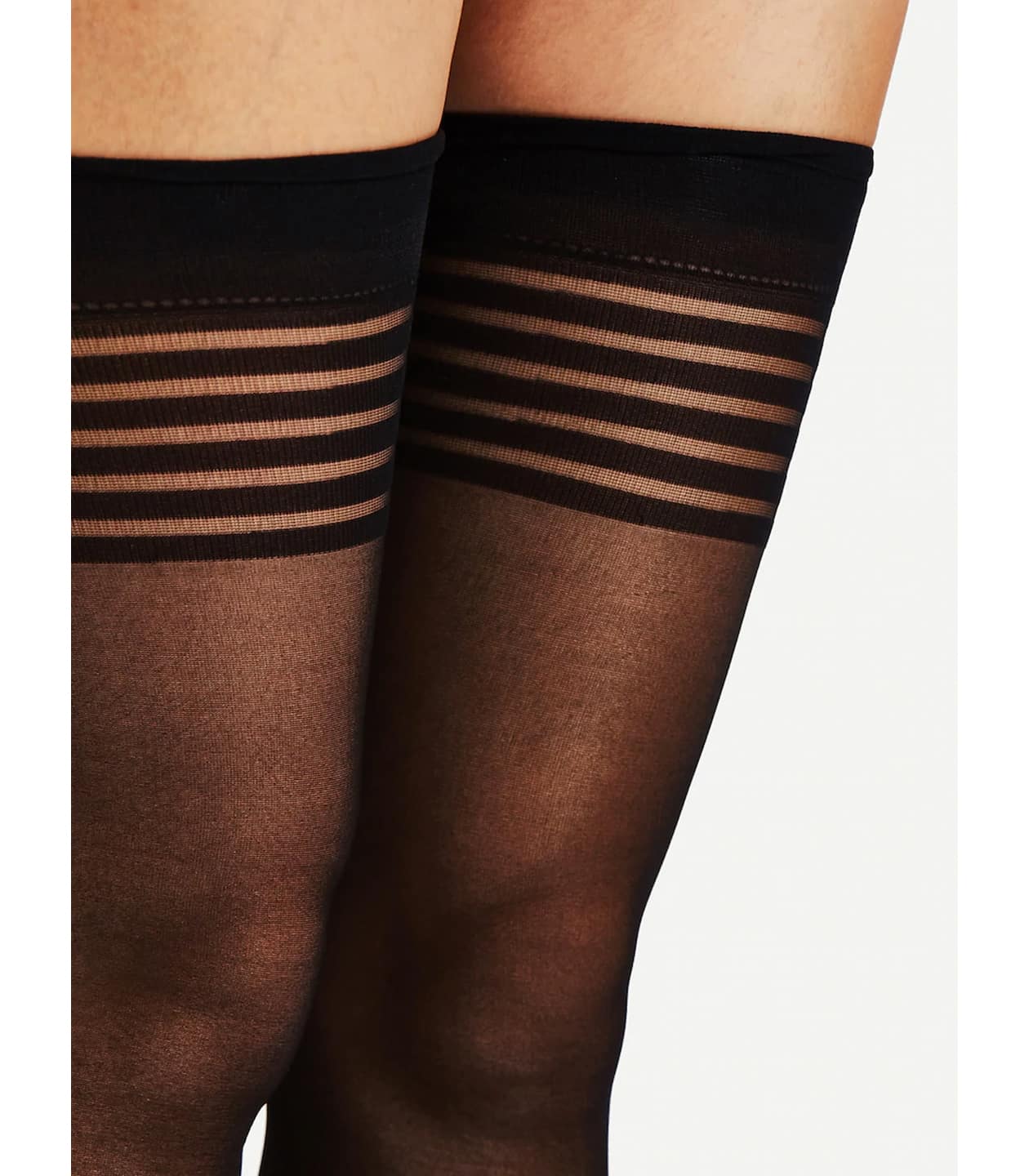 Love In Leather Sheer Thigh Highs With Band Top Fishnet and Thigh Highs