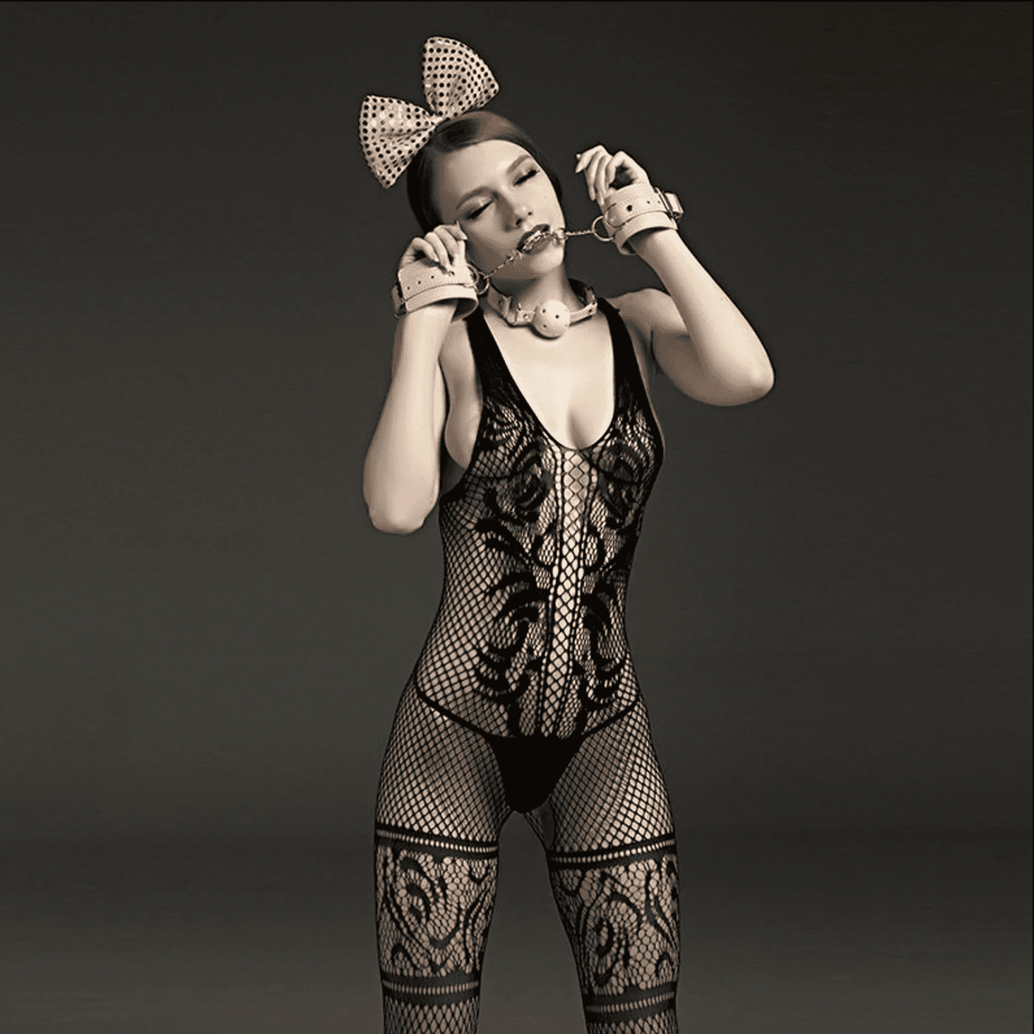 Rimes Lace Panel Crotchless Sexy Body Stockings Her Fetish