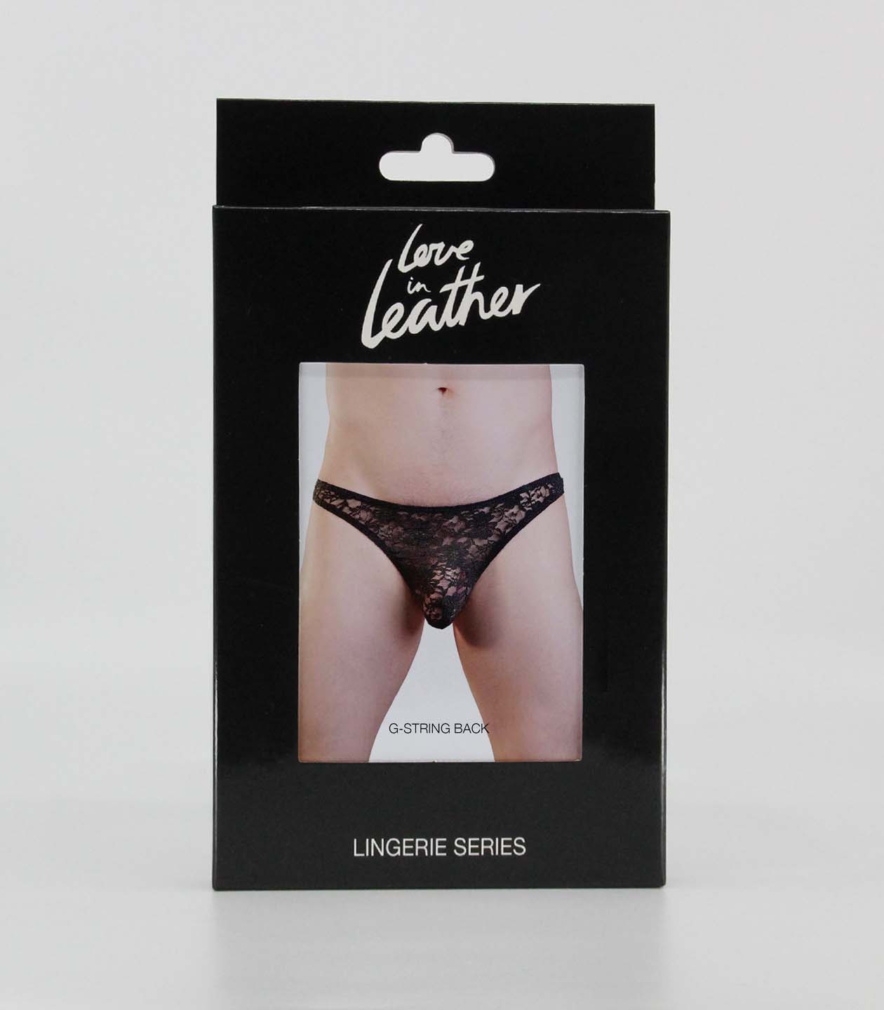 Love In Leather Mens Full Lace Sexy G-String Black Jocks and G-Strings